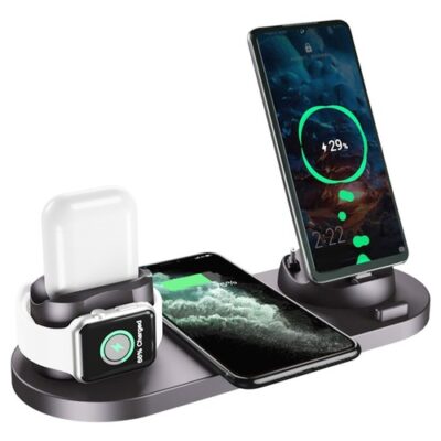 6 in 1 15W Mobile Phone Wireless Charger Black