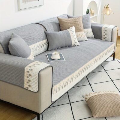 90-70cm Feather Embroidery Quilted Couch Cover Grey