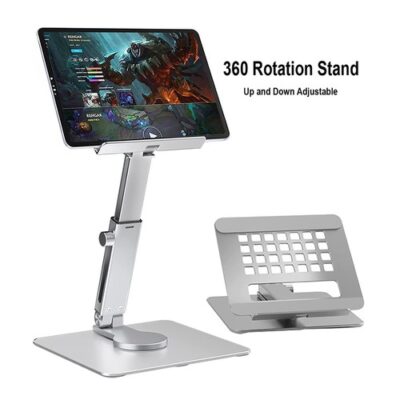 Desk Tablet Stand 360 Rotatable Metal Silver Grey