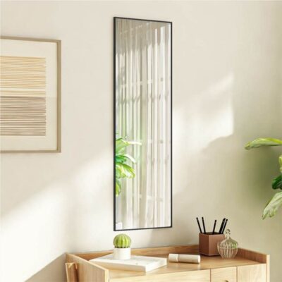 Door Mirror Black 30x100 cm Glass and Aluminium