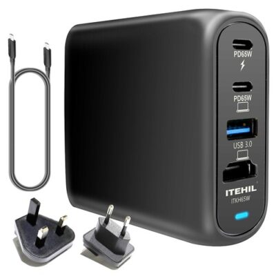 ITEHIL 65W GAN Fast Charger & Hub 0.5m Type-C Cable Black