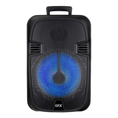 QFX - 12” Bluetooth Rechargeable Portable Speaker with Stand, Microphone and LED Party Lights - Black